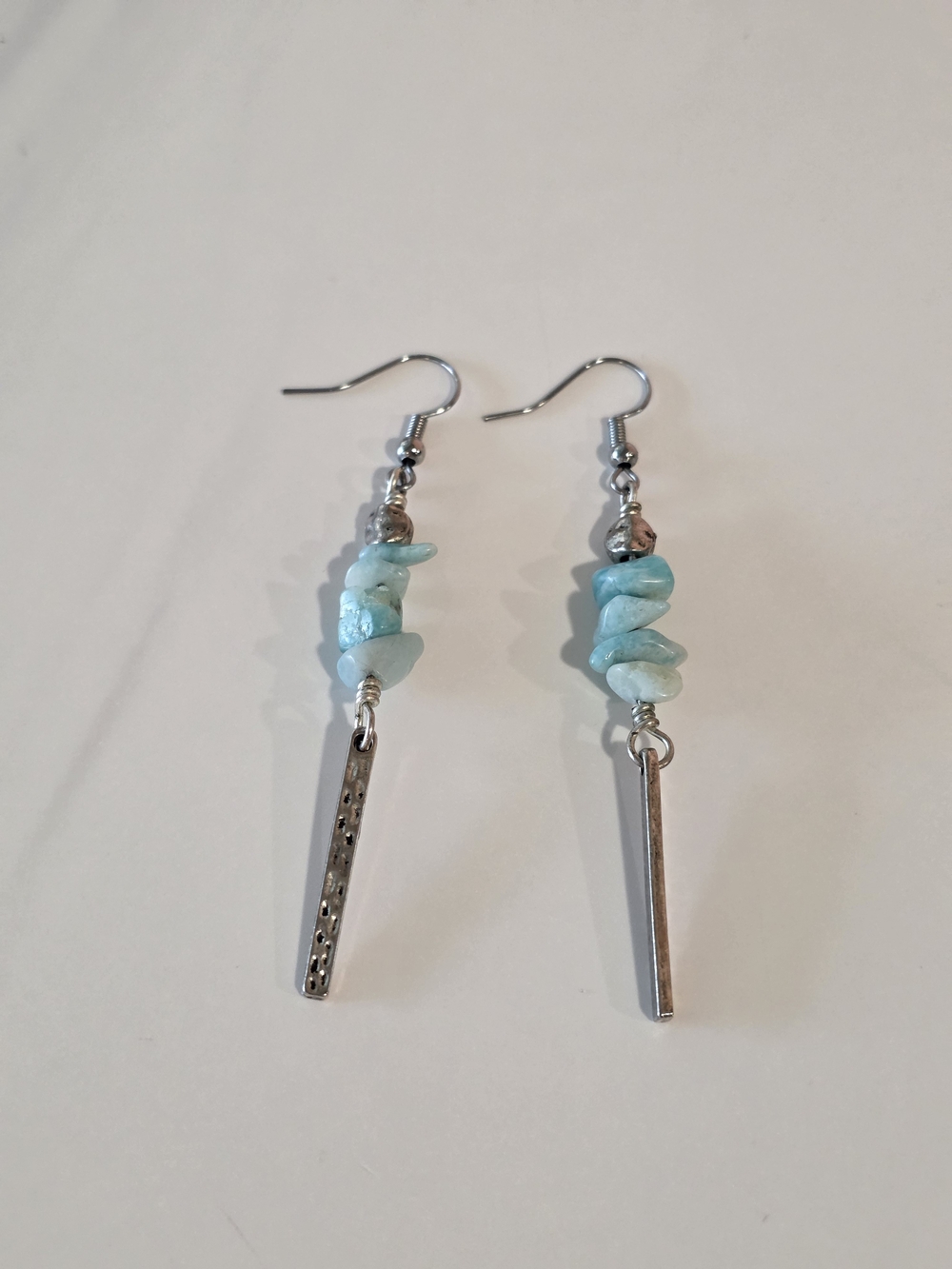 Larimar Chip Stone Drop Earrings with Silver Bars - Women Jewelry